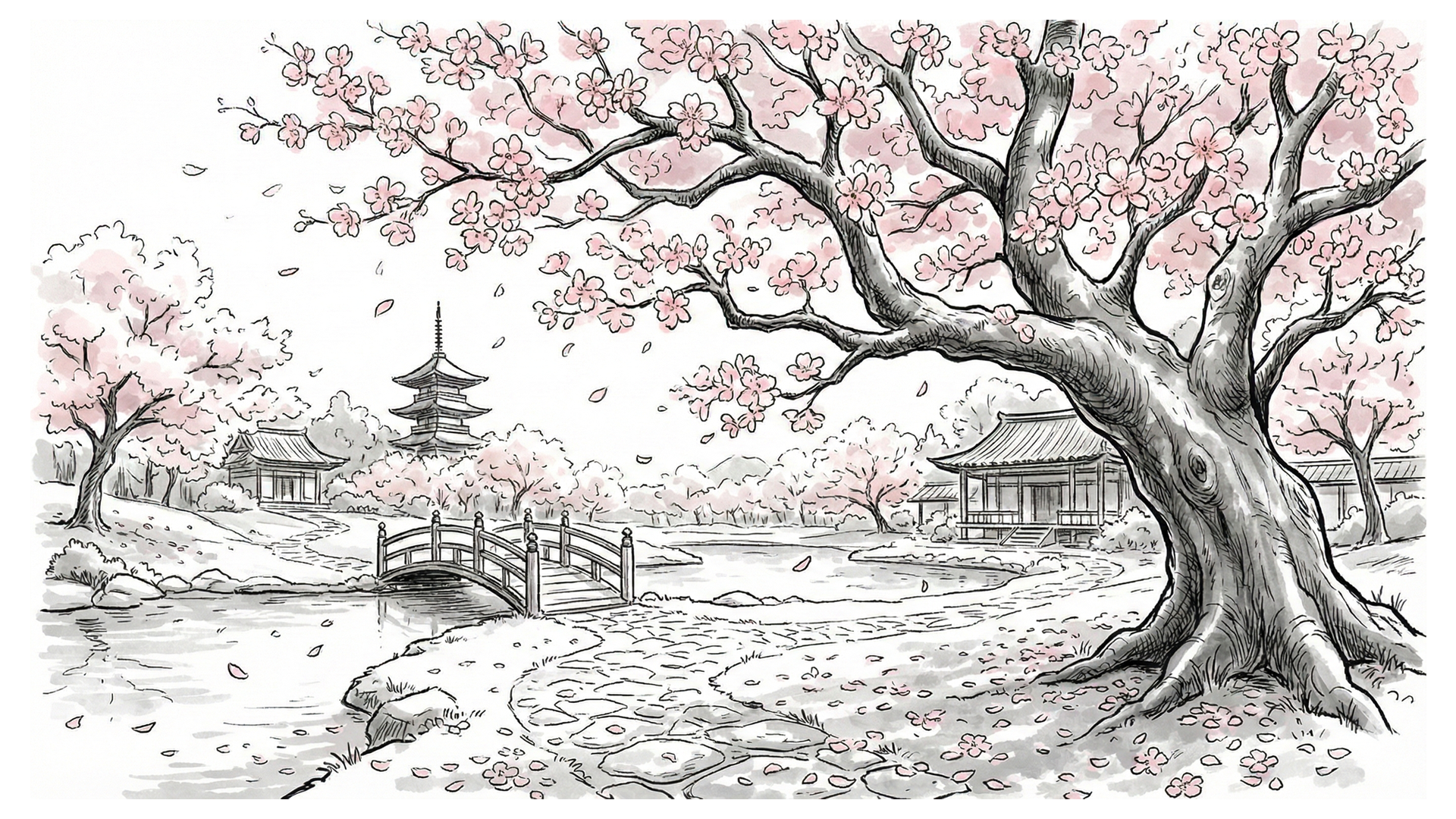 A comic book style drawing of cherry blossom
